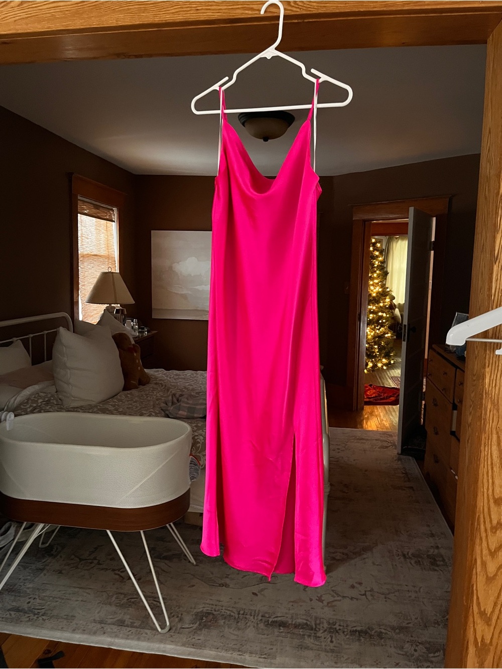 Renee C. Hot Pink Satin Maxi Slip Dress